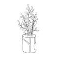 Green floral house plants illustration. Outline home flowers in pots in line art isolated on white background for greetig card Royalty Free Stock Photo